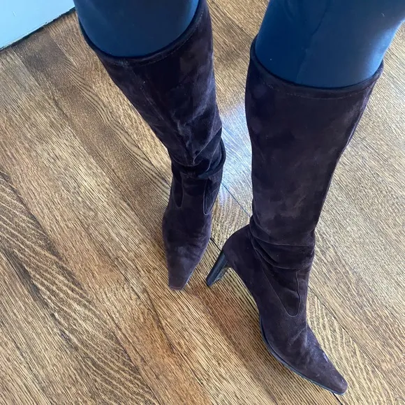 Peter Kaiser Dark Brown Suede Pull-On Heeled Boots Size 7.5