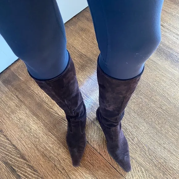 Peter Kaiser Dark Brown Suede Pull-On Heeled Boots Size 7.5
