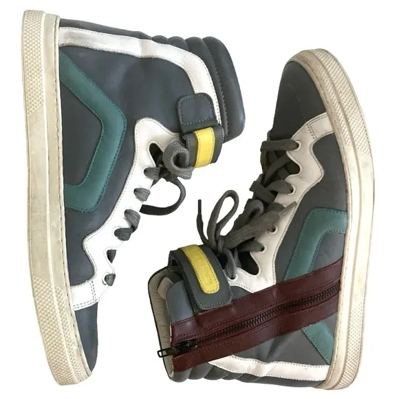 PIERRE HARDY 112 High Top Side Zip Color Block Calf Leather Sneakers