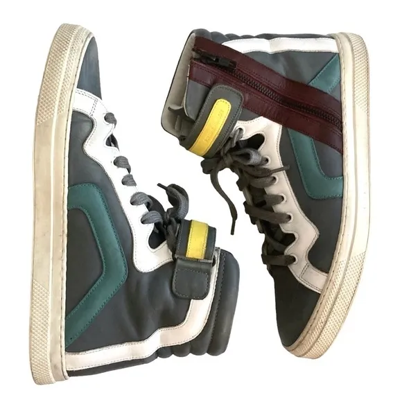 PIERRE HARDY 112 High Top Side Zip Color Block Calf Leather Sneakers