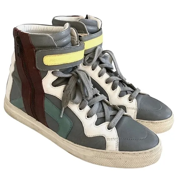 PIERRE HARDY 112 High Top Side Zip Color Block Calf Leather Sneakers