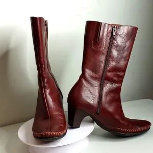Pikolino Leather 1/2 Calf Boots w/Moccasin Toe Stitching -Spain -Brown-37/6.5