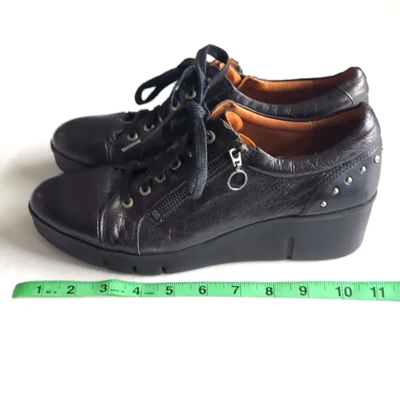 PIKOLINOS Black Metallic Side Zipper Sneakers 2&quot; Pllatform Heel Women's Size 41