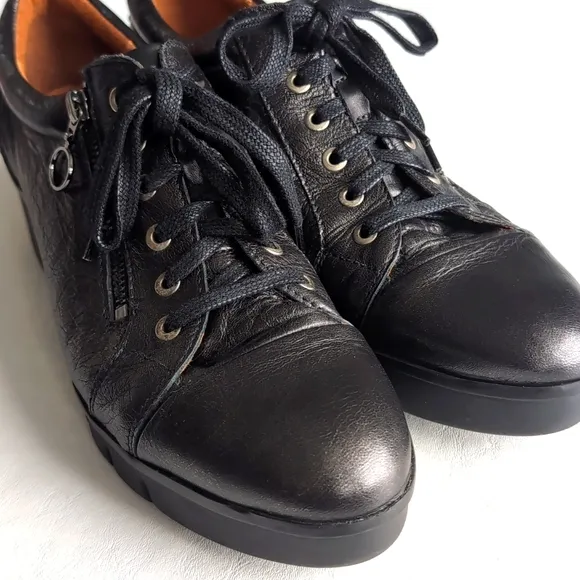 PIKOLINOS Black Metallic Side Zipper Sneakers 2&quot; Pllatform Heel Women's Size 41