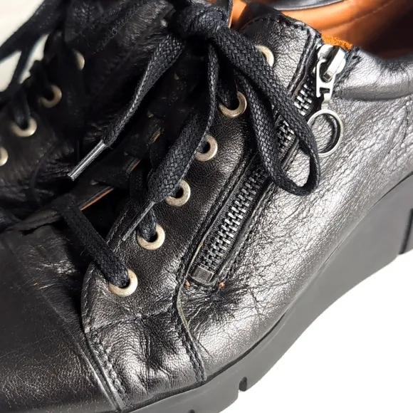 PIKOLINOS Black Metallic Side Zipper Sneakers 2&quot; Pllatform Heel Women's Size 41