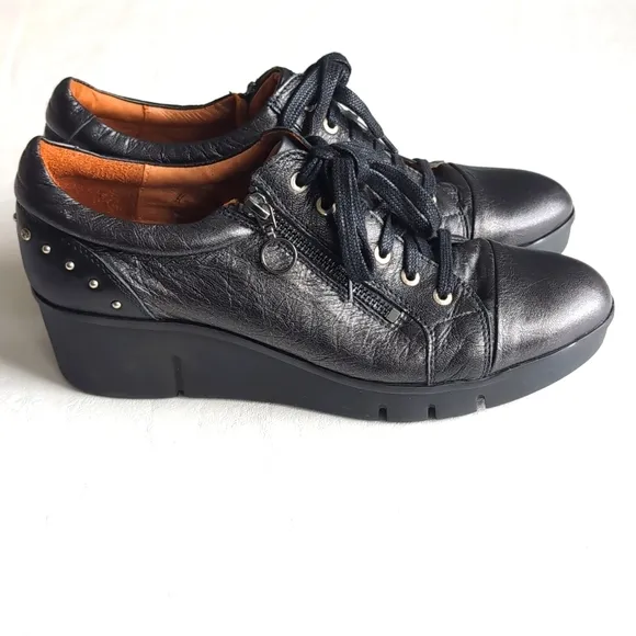 PIKOLINOS Black Metallic Side Zipper Sneakers 2&quot; Pllatform Heel Women's Size 41