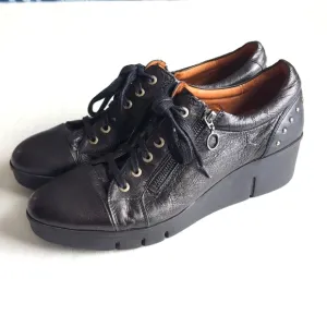 PIKOLINOS Black Metallic Side Zipper Sneakers 2&quot; Pllatform Heel Women's Size 41