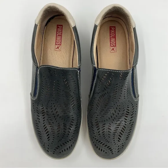 Pikolinos Cut Out Leather Slip On Loafer Blue Grey White Women’s EU 39 / US 8.5