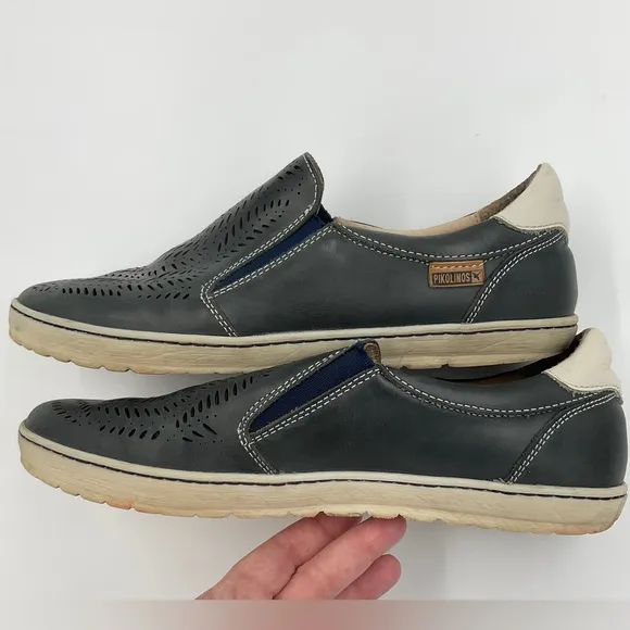 Pikolinos Cut Out Leather Slip On Loafer Blue Grey White Women’s EU 39 / US 8.5