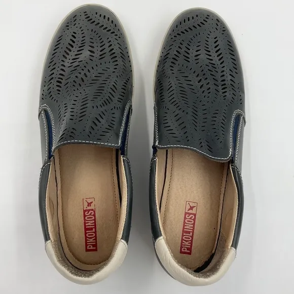 Pikolinos Cut Out Leather Slip On Loafer Blue Grey White Women’s EU 39 / US 8.5