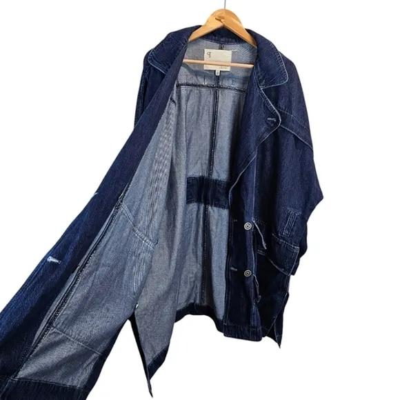 Pilcro Womens Oversized Casual Denim Dolman Sleeve Trench Coat Sz 1X Lyocell
