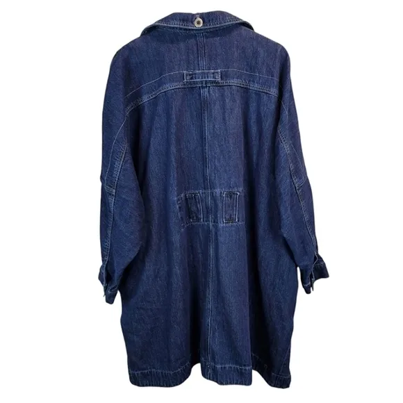 Pilcro Womens Oversized Casual Denim Dolman Sleeve Trench Coat Sz 1X Lyocell