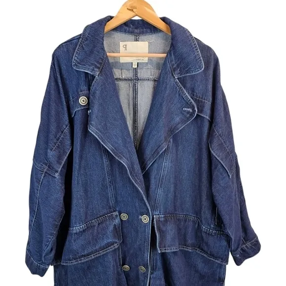 Pilcro Womens Oversized Casual Denim Dolman Sleeve Trench Coat Sz 1X Lyocell