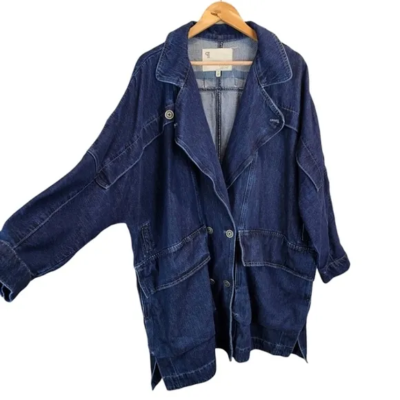 Pilcro Womens Oversized Casual Denim Dolman Sleeve Trench Coat Sz 1X Lyocell