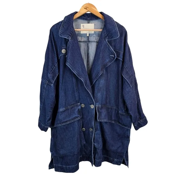 Pilcro Womens Oversized Casual Denim Dolman Sleeve Trench Coat Sz 1X Lyocell