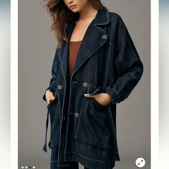 Pilcro Womens Oversized Casual Denim Dolman Sleeve Trench Coat Sz 1X Lyocell