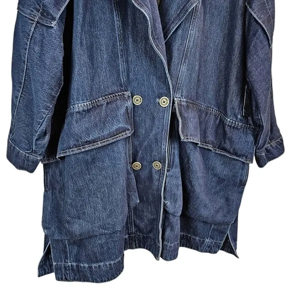 Pilcro Womens Oversized Casual Denim Dolman Sleeve Trench Coat Sz 1X Lyocell