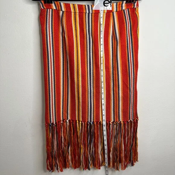 Pink Tartan Orange Yellow Blue and White Vertical Stripe Fringe Midi Back Zip 6