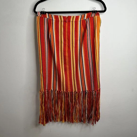 Pink Tartan Orange Yellow Blue and White Vertical Stripe Fringe Midi Back Zip 6