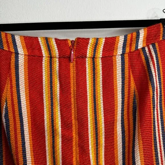 Pink Tartan Orange Yellow Blue and White Vertical Stripe Fringe Midi Back Zip 6