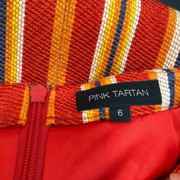 Pink Tartan Orange Yellow Blue and White Vertical Stripe Fringe Midi Back Zip 6