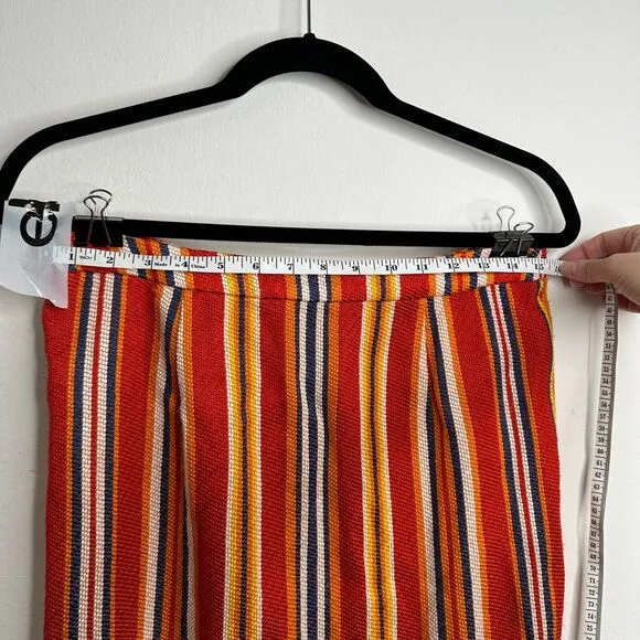 Pink Tartan Orange Yellow Blue and White Vertical Stripe Fringe Midi Back Zip 6