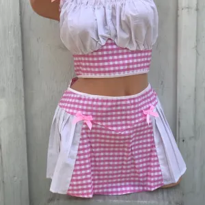 Pink white Barbie bar maiden beer costume Plaid gingham German Oktoberfest NOS