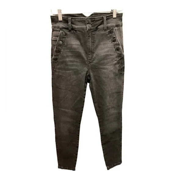 Pistola High Rise Sailor Button Washed Black Skinny Stretch Jeans 27. NWOT