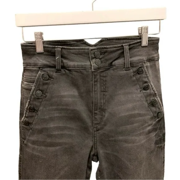 Pistola High Rise Sailor Button Washed Black Skinny Stretch Jeans 27. NWOT
