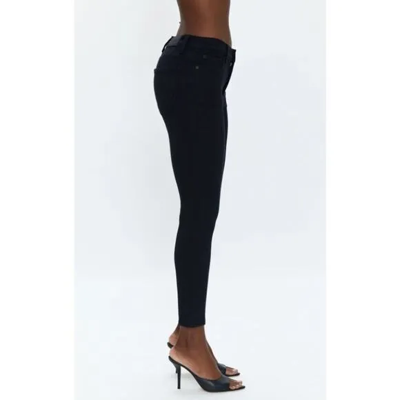 Pistola Mid Rise Skinny Jean Jet Black Metal Detailing Tuxedo Stripe Size 27