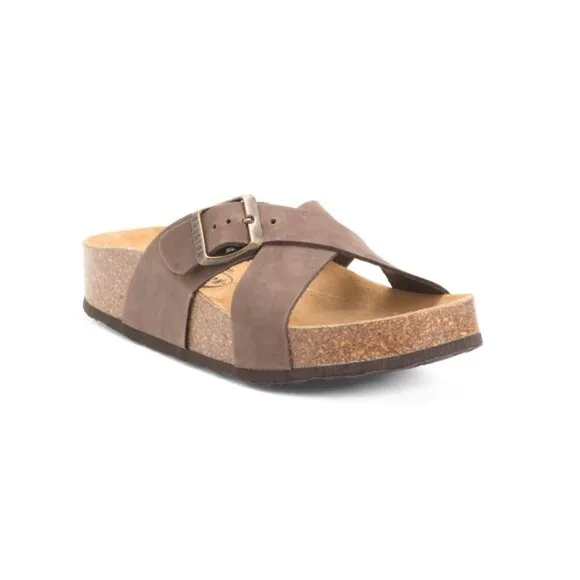 PLAKTON Dark Brown Made In Spain Suede Baker Comfort Footbed Sandals