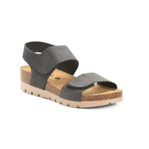 PLAKTON Grey Made In Spain Leather Compi Comfort Footbed Sandals