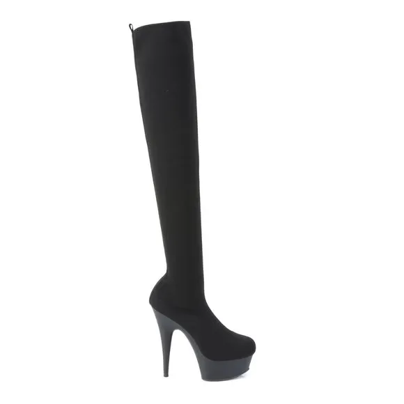 Platform Heel Pull On Thigh High Boots