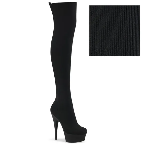 Platform Heel Pull On Thigh High Boots