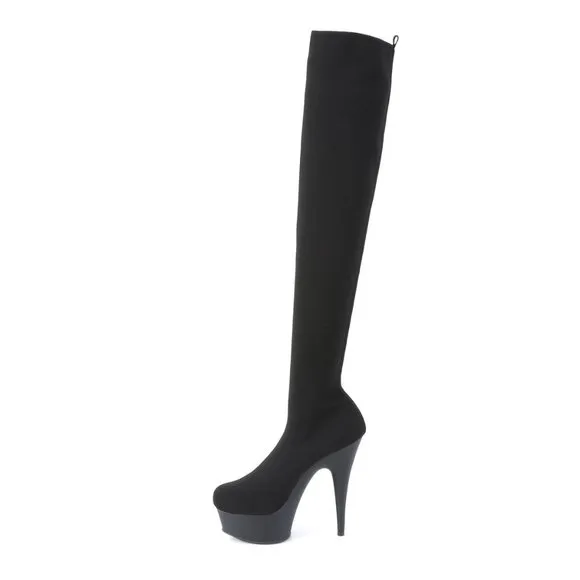 Platform Heel Pull On Thigh High Boots