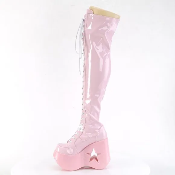 Platform Star Wedge Gothic Lace Up Thigh High Boots
