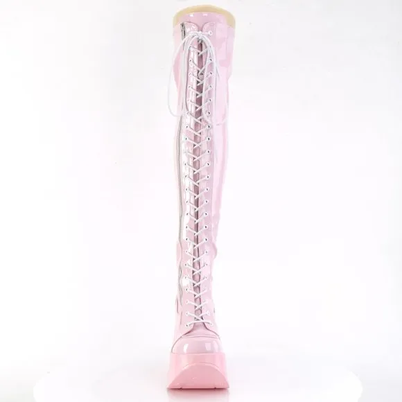 Platform Star Wedge Gothic Lace Up Thigh High Boots