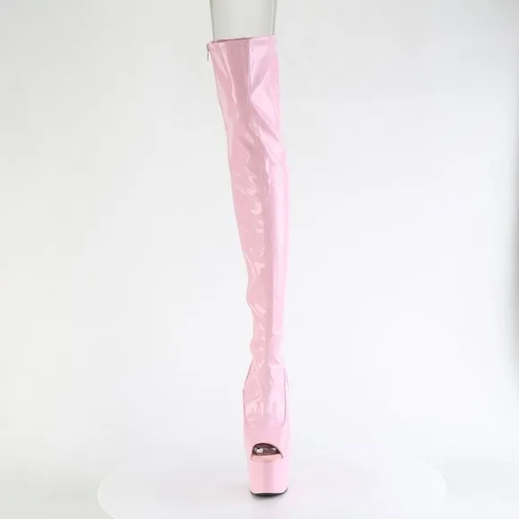 Platform Stretch Hologram Heel Thigh High Boots