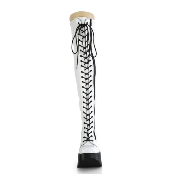 Platform Wedge Gothic Lace Up Thigh High Boots