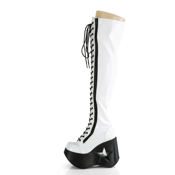 Platform Wedge Gothic Lace Up Thigh High Boots
