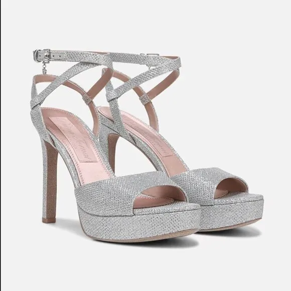 Pnina Tornai for Naturalizer Ai Silver Glitter Wedding Peep Toe Strappy  Heels 6