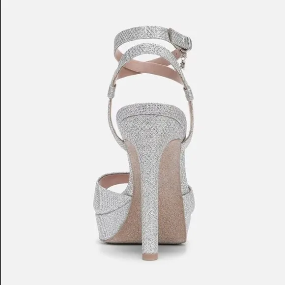 Pnina Tornai for Naturalizer Ai Silver Glitter Wedding Peep Toe Strappy  Heels 6
