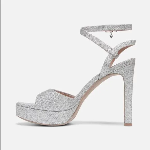 Pnina Tornai for Naturalizer Ai Silver Glitter Wedding Peep Toe Strappy  Heels 6