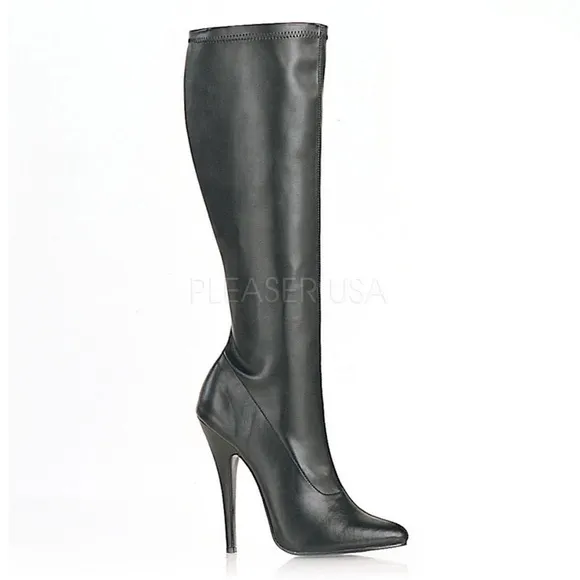 Pointy Toe Stretch Knee High Heel Boots