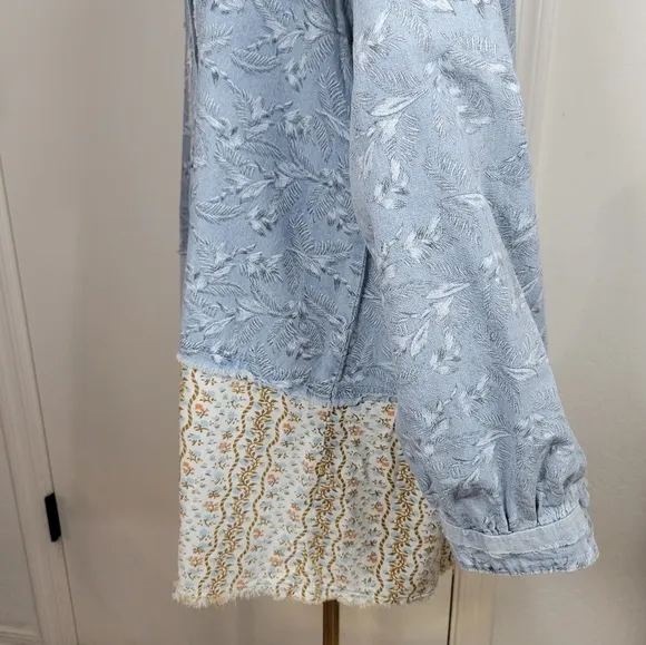 POL Oversized Patchwork Distressed Light Denim Shacket Size Large