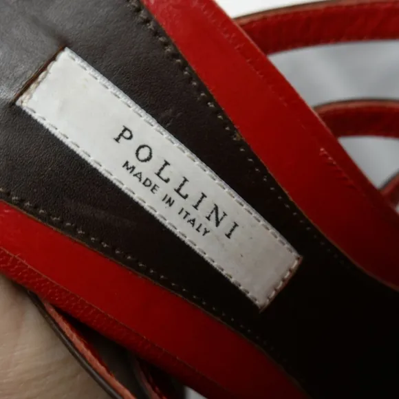 POLLINI Red &amp; Brown Strappy Cork Platform Wedge Sandals, size 37