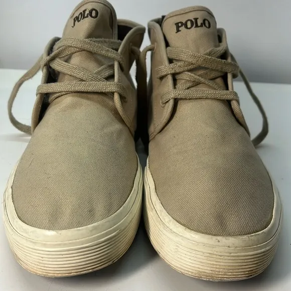 Polo by Ralph Lauren Tan Canvas High Top Sneakers with Brown Pony Size 11.5