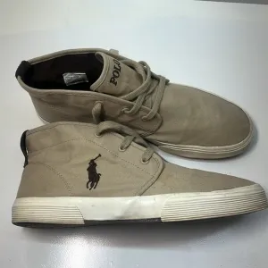 Polo by Ralph Lauren Tan Canvas High Top Sneakers with Brown Pony Size 11.5