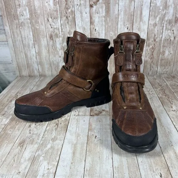 Polo Ralph Lauren Conquest Hi III Leather Boots Brown Harness Combat Boots‎ 12D