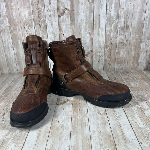 Polo Ralph Lauren Conquest Hi III Leather Boots Brown Harness Combat Boots‎ 12D